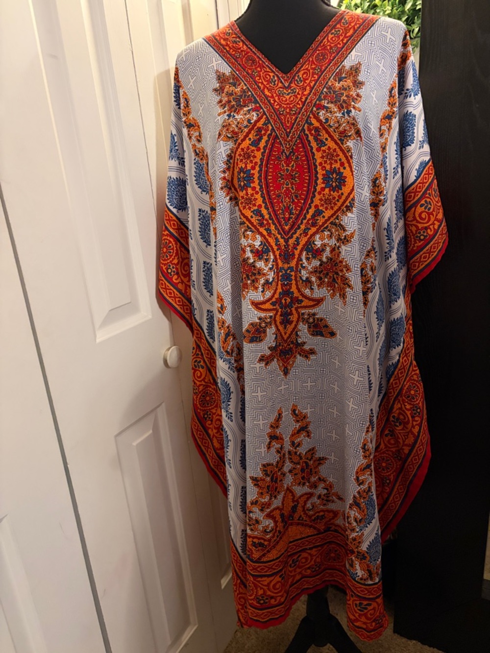 Sante Boho Orange & Blue Printed V-Neck Kaftan